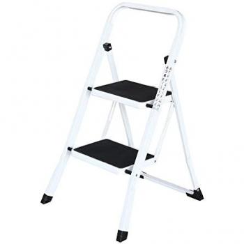 Escalera doméstica plegable de 2 peldaños antideslizante (altura máxima: 47 cm) color gris