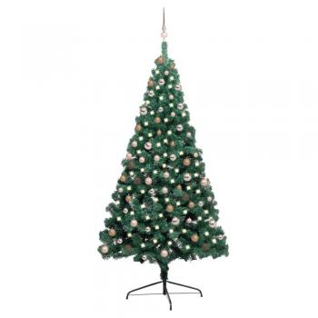vidaXL Artificial Half Pre-lit Christmas Tree with Ball Set Green 210 cm