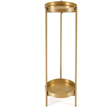Soporte para Plantas de Metal de 2 Niveles con Bandejas Plegables para Interior y Exterior, Dimensiones: 25 x 80 cm, Color: Oro, Capacidad de Carga: 15 kg