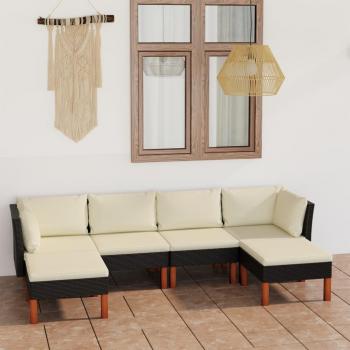 6-Piece Black Poly Rattan Garden Lounge Set with Cushions
