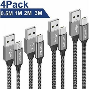Cable micro usb qghappy 4 pack 05m1m2m3m trenzado de nylon cable carga rapida y sincronizacio compatible con android samsung galaxy s6 s7 j5 j7 kindle sony nexusgris