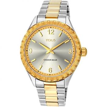 Reloj Tous Tender Bear Bicolor Dorado de Acero Inoxidable Resistente Al Agua con Detalles de Osos