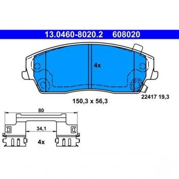 ATE 13.0460-8020.2 - Juego de pastillas de freno con avisador acústico de desgaste y accesorios para CHRYSLER 300C Berlina y Touring