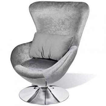 vidaXL Sillón Giratorio con Cojín Forma de Huevo Plateado Asiento Silla Salón