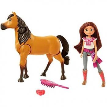 Spirit y Fortu Montamos a caballo Muñeca morena con caballo de juguete que cabalga solo y accesorios