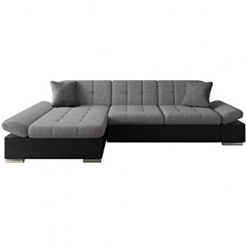 Sofá rinconero Comfivo 151, gris, con función de descanso y caja de ropa de cama, dimensiones 278 x 161 x 76 cm