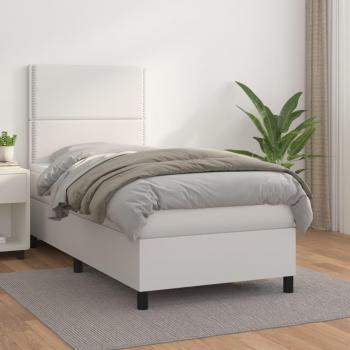 Cama box spring suave con colchón blanco 90x190 cm en cuero sintético