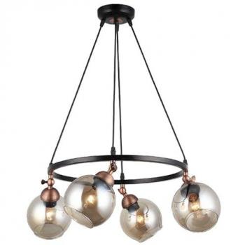 Lámpara de Suspensión Siracusa EPIKASA, Metal y Vidrio, Color Negro y Cobre, 52x52x95 cm