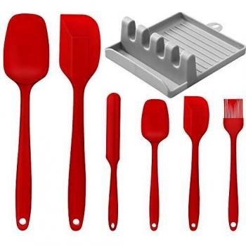 Kikc Utensilios de Cocina de Silicona,Set de 6 Espátulas Silicona Incluye Hilvanado Cepillo y 1 Soporte de espátula de Cocina, No Tóxico, Antiadherente,Resistente al Calor