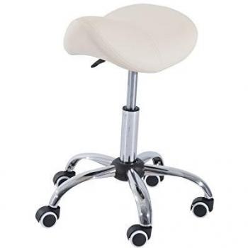 HOMCOM Silla Trabajo Taburete Ruedas Giratorias Taburete Cosmetica Dentista Peluqueria Color Beige