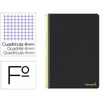 Cuaderno espiral Liderpapel Folio Smart tapa blanda 80h 60gr cuadro 4mm con margen color negro