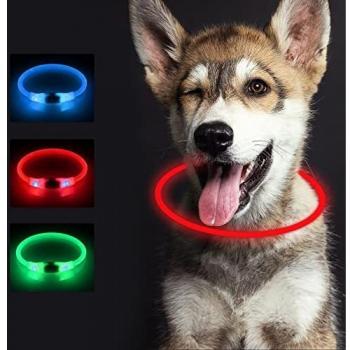 SONNIG LED Collar Luminoso Perro, Collar Perro Luminoso Recargable y Ajustable con 3 Modos de Luz, Seguro para Perros Pequeños, Medianos y Grandes por la Noche, Rojo