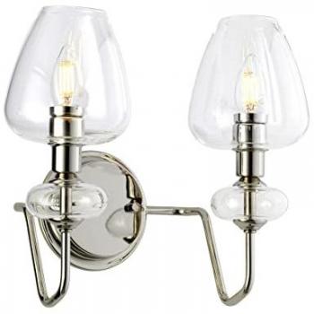 Aplique de pared Armand 2 luces, níquel pulido, pantallas de vidrio transparente 30,9 cm
