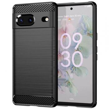 Funda de Silicona con Inserciones Símil de Fibra de Carbono Negra para Google Pixel 7