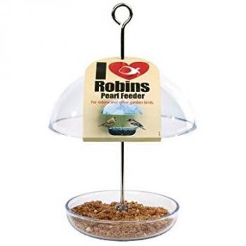 Comedero para pájaros Transparente con Forma de cúpula de Lluvia de 15 cm con Texto en inglés I Love Robins Rellena con Semillas de pájaros o Gusanos de Comida.