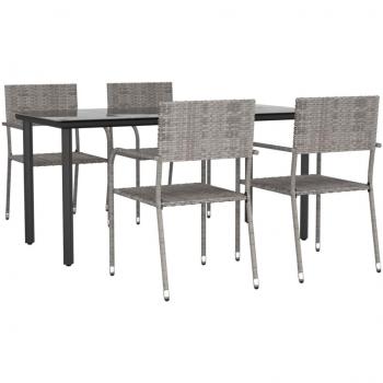 5 Piece Grey Poly Rattan Garden Dining Set