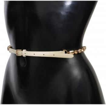 Dolce & Gabbana White Leather Crystals Waist Belt - 95 cm / 38 Inches, Female, Crystal Embellished, Size: 95 CM, Color: White with Champagne Crystals