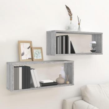 vidaXL Wall Cube Shelves - 2 pcs Grey Sonoma, 60x15x23 cm, Engineered Wood