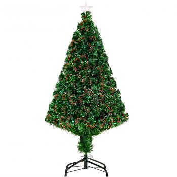 HOMCOM Árbol de Navidad Artificial 120cm Abeto con Soporte Fibra Óptica LED Multicolor Ignífugo Hierro PVC Verde 60x120cm