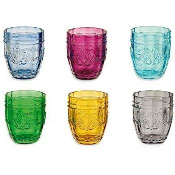 Juego de 6 vasos de cristal multicolor para agua y bebidas, 240-325 ml