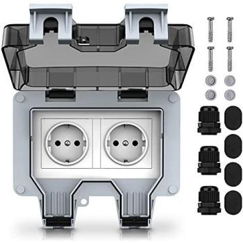 Kupton Toma Exterior, Toma Corriente IP66 con Doble Interruptor para Pared, Diseñado para Jardines al Aire Libre y Garajes