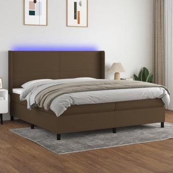 Cama box spring colchón luces LED tela marrón oscuro 200x200 cm