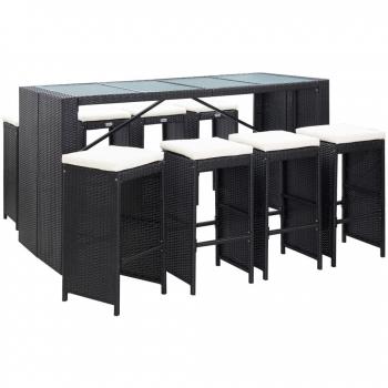 9 Piece Black Poly Rattan Outdoor Bar Set