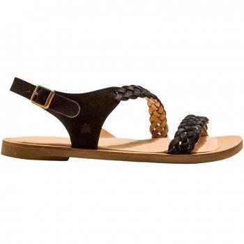 Sandalias planas de mujer de piel con cierre de hebilla - El Naturalista N5192 LUX SUEDE BLACK / TULIP