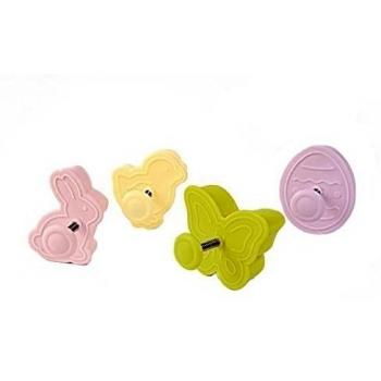 silikomart ACC090 Set de 4 Piezas Mini Cortapastas de plástico, Tema Pascua