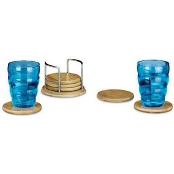 Relaxdays Posavasos, Seis salvamanteles con Soporte, Bambú, Redondos, 9,5 cm, 1 Set, Marrón