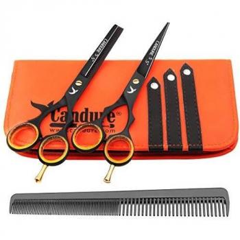 Candure - 5.5 tijeras de peluquería profesional - Deep Negro - tijeras de peluquería - Tornillo Fijar pelo de peluquería tijeras del corte del peluquero y salón de adelgazamiento Tijeras Set