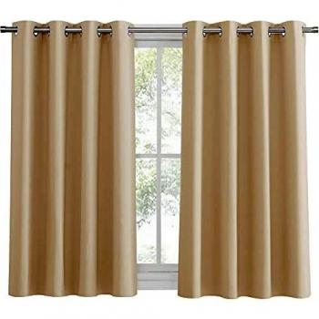 PONY DANCE Cortinas Modernas Salon Beige Decór Ventana Dormitorio Infantil Niños Oficina Comedor Cocina/Telas Aislantes UV Gordas Mosquiteras Proteccion Privacidad, 2 Uds, 132 x 137 cm