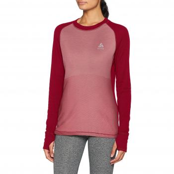 Odlo SUW Top Crew Neck L/S Active Revelstoke Unterhemd, otoño/Invierno, Mujer, Color Rumba Red - Mesa Rose, tamaño Medium