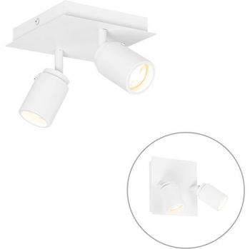 Foco de baño moderno cuadrado blanco 2 luces IP44 - Ducha QAZQA Foco acero blanco 17 x 17 x 14 cm