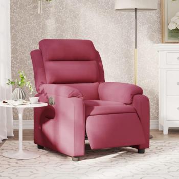 Sillón Reclinable Eléctrico de Terciopelo Rojo Tinto con Respaldo Ajustable y Reposabrazos