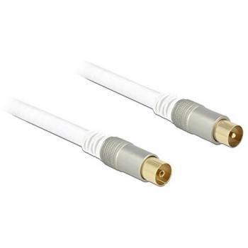 Cable coaxial RG-6/U de 5m con conectores IEC, blindaje cuádruple y color blanco