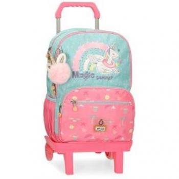 Mochila Enso Magic Summer con carro y doble compartimento en colores rosa y verde