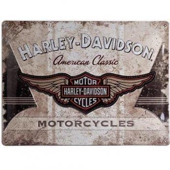 Nostalgic Art Harley Davidson American Classic Logo - Placa decorativa, metal, 30 x 40 cm, color beige y marrón