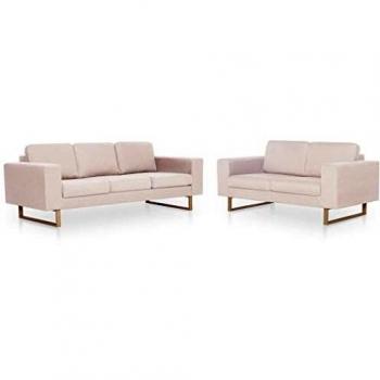 vidaXL Conjunto Sofá 2 y 3 Plazas 2 Piezas Tapizado Tela Estructura Patas Madera Diseño Moderno Cojín Asiento Respaldo Set Sillones Sala Salón Crema