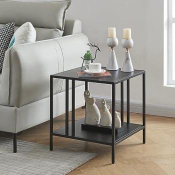Mesa Auxiliar Kumlinge de Acero con 1 Estante, Diseño Atemporal, 47 x 45 x 45 cm - Negro