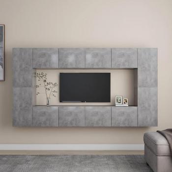 Set de Muebles de Salón 8 Piezas en Madera Ingeniería y Aglomerado Gris Hormigón, Incluye Mueble TV, Mesa de TV, Diseño Moderno, Dimensiones 80 x 30 x 30 cm