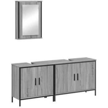 Set de muebles de baño 3 piezas madera contrachapada gris sonoma