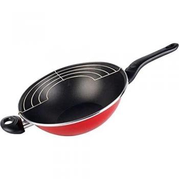 Magefesa PRAGA wok 28 con mango, acero esmaltado vitrificado, en granate, inducción y lavavajillas