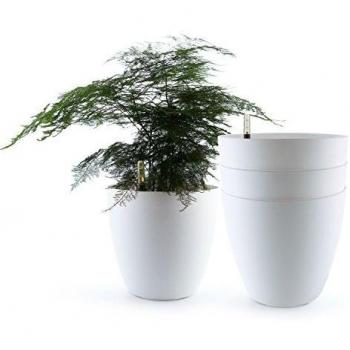 T4u Auto Riego Plantador Blanco 22CM Ronda Paquete de 4, Planta Maceta Cajas para Interiores Al Aire Libre Jardines de Windowsill Idea Regalo para Cumpleaños y Boda y Navidad