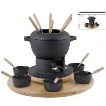 HOME Servicio Fondue, 23 Piezas, Acero Inoxidable, Negro, 42 x 42 x 23 cm