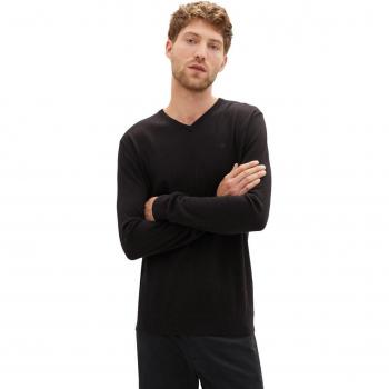 Jersey de hombre Tom Tailor en color negro con cuello en pico y diseño clásico