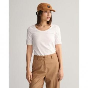 Camiseta Casual de Algodón para Mujer Gant 4203491 Blanca con Escote Redondo (XS)