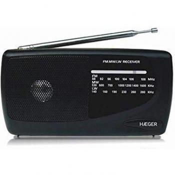 Haeger PR-TRI.002A Handy Radio Portátil Tribanda AM/FM/LW Analógica con Antena Telescópica y Conexión de Entrada para Auriculares - Negro