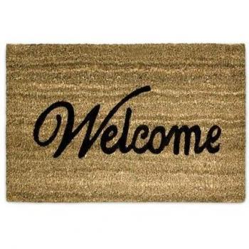 Felpudo de Coco Antideslizante Bienvenido 40 x 60 cm, Natural y Negro