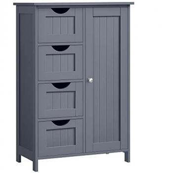 VASAGLE Armario de Baño, Mueble de Baño Estrecho, Cómoda de Baño, Cajonera con 4 Cajones, Armario con Puerta, Estante Ajustable, 30 x 55